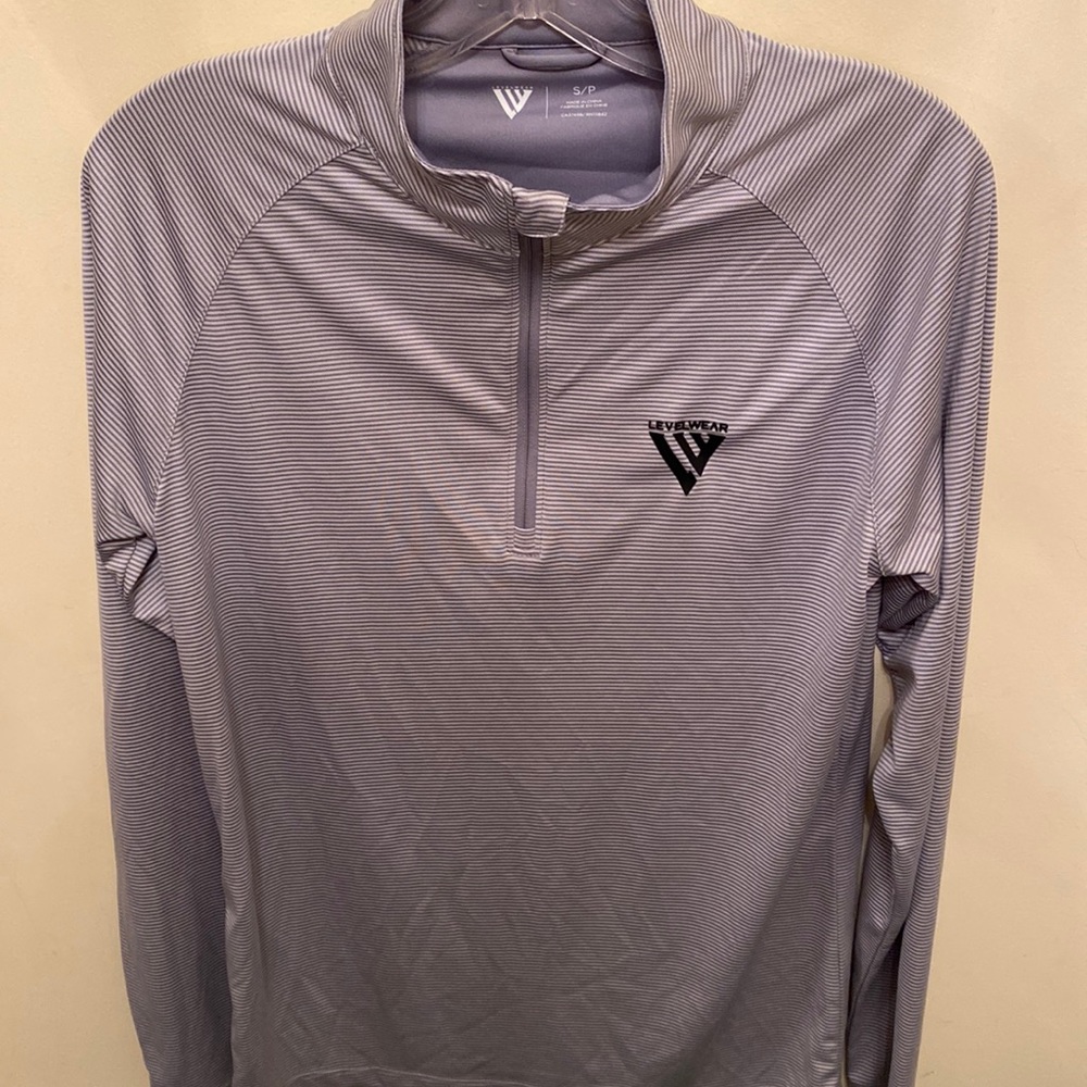 Mens Levelwear 1/4 zip size small 2 shirts one grey stripe and one navy stripe